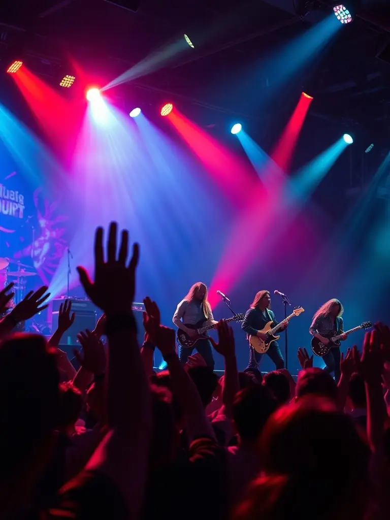 A dynamic image of a live musical performance at LE SERPENT A PLUME, featuring musicians on stage and an enthusiastic audience.